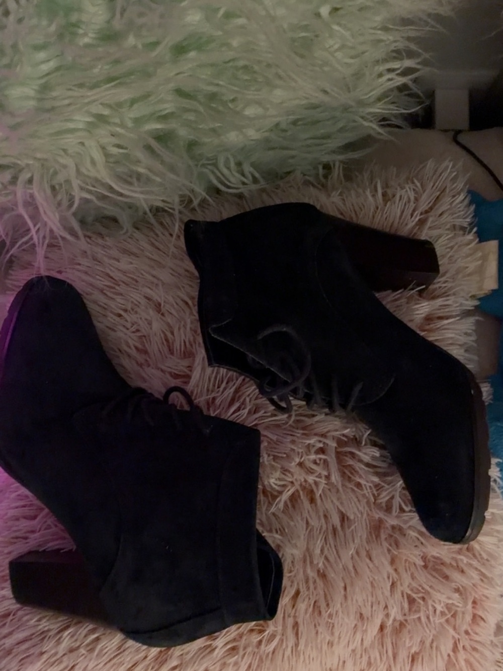 Nine West Black Lace-Up Suede Ankle Boots
